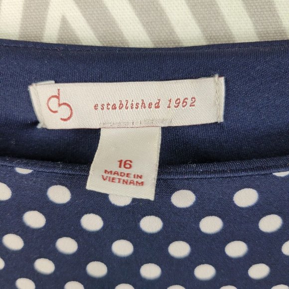 Dressbarn size 16 Dress slinky stretch summer Pinup Polkadot Ruched Navy Blue - Picture 5 of 6